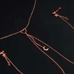 Gaby 14 Gauge 5/8 Aurora Gem Rose Gold Hue Star Moon Nipple Chain Necklace -Body Jewelry Store 68445 AB.otherimage2