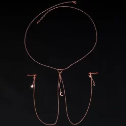 Gaby 14 Gauge 5/8 Clear Gem Rose Gold Hue Star Moon Nipple Chain Necklace -Body Jewelry Store 68445 CL.otherimage4