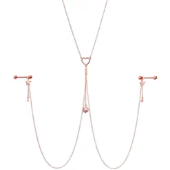 Gaby 14 Gauge 5/8 Clear Gem Rose Gold Hue Star Sun Nipple Chain Necklace