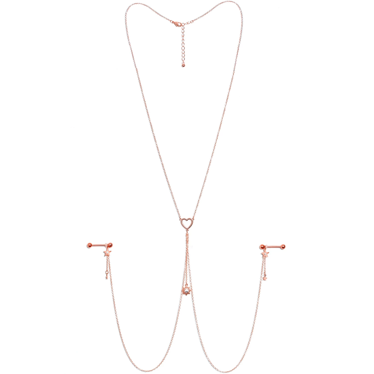 Gaby 14 Gauge 5/8 Clear Gem Rose Gold Hue Star Sun Nipple Chain Necklace 6 Gaby 14 Gauge 5/8 Clear Gem Rose Gold Hue Star Sun Nipple Chain Necklace - Image 6