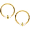 14 Gauge 9/16 Gold Tone Black White Bee BCR Captive Nipple Ring Set