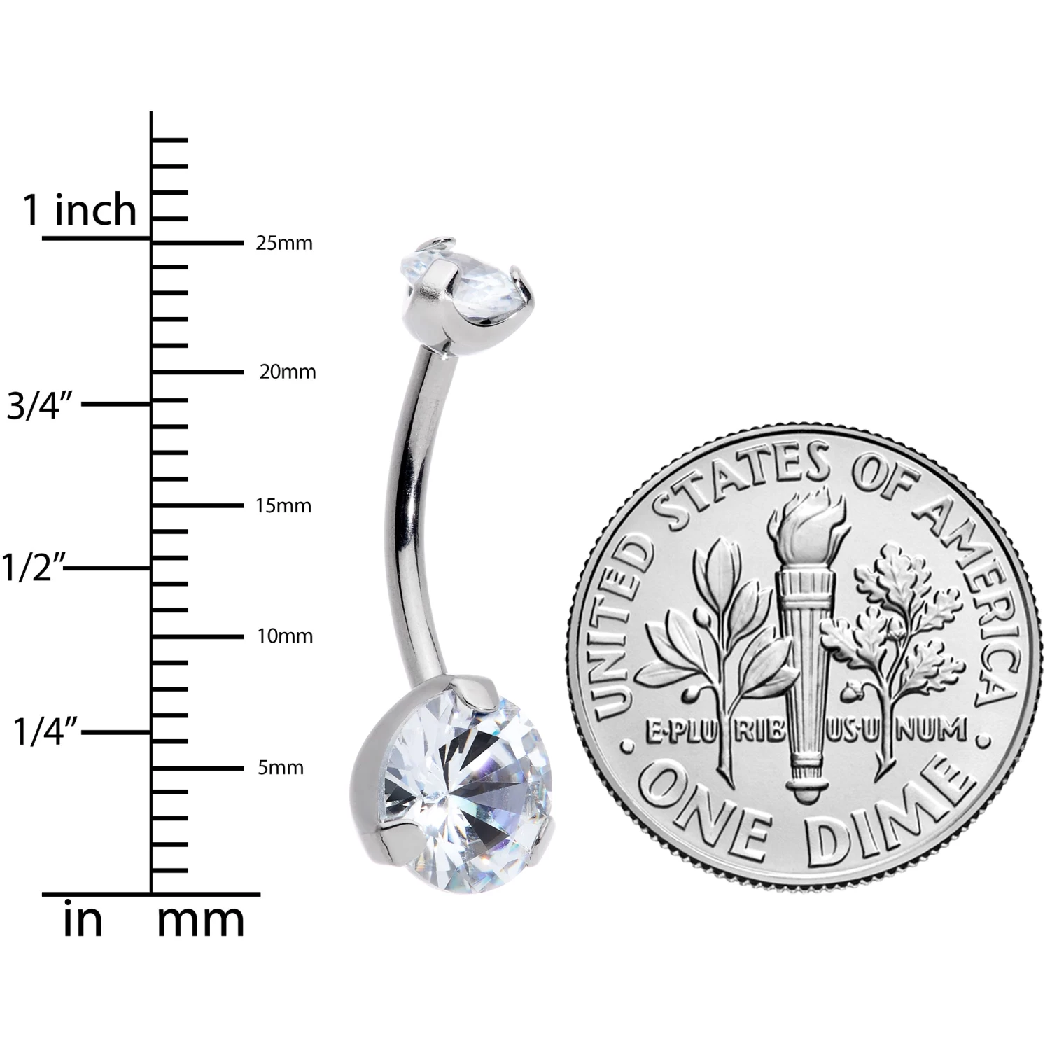 1/2 Clear CZ Gem Grade 23 Titanium Internally Threaded Belly Ring 2 1/2 Clear CZ Gem Grade 23 Titanium Internally Threaded Belly Ring - Image 2