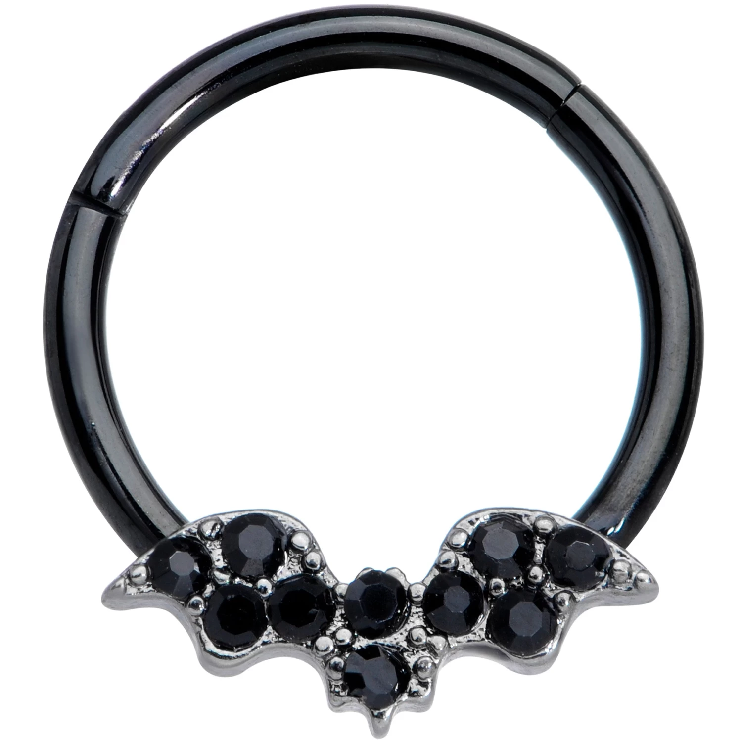 16 Gauge 3/8 Black Gem Black Plated Bat Hinged Segment Ring 1 16 Gauge 3/8 Black Gem Black Plated Bat Hinged Segment Ring