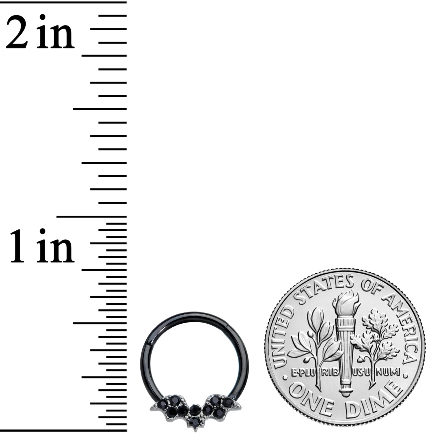 16 Gauge 3/8 Black Gem Black Plated Bat Hinged Segment Ring 4 16 Gauge 3/8 Black Gem Black Plated Bat Hinged Segment Ring - Image 4
