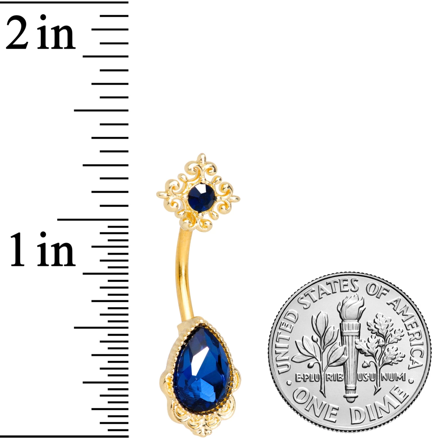 Blue Gem Gold Tone Noble Drop Double Mount Belly Ring 2 Blue Gem Gold Tone Noble Drop Double Mount Belly Ring - Image 2