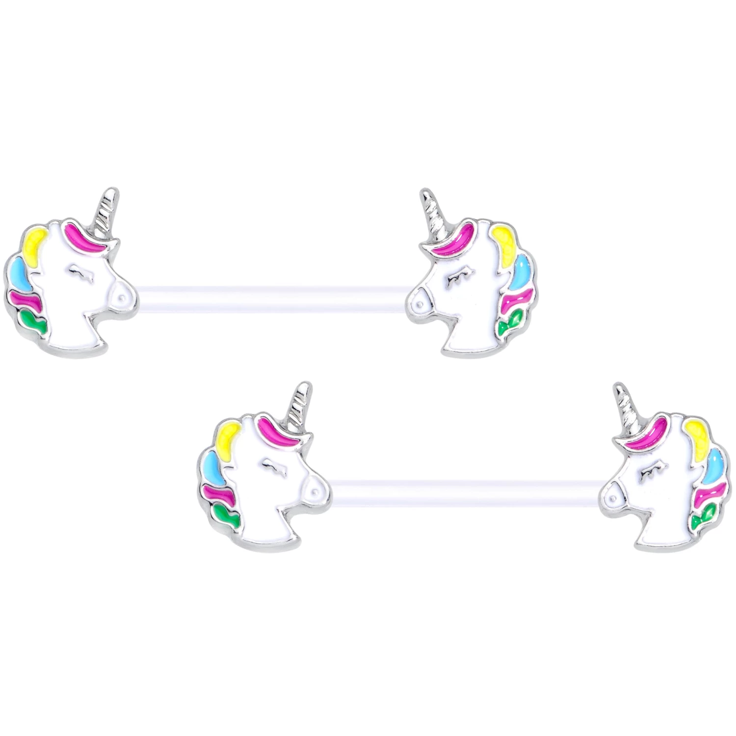 14 Gauge 9/16 Clear Bioplast Pastel Unicorn Barbell Nipple Ring Set 1 14 Gauge 9/16 Clear Bioplast Pastel Unicorn Barbell Nipple Ring Set