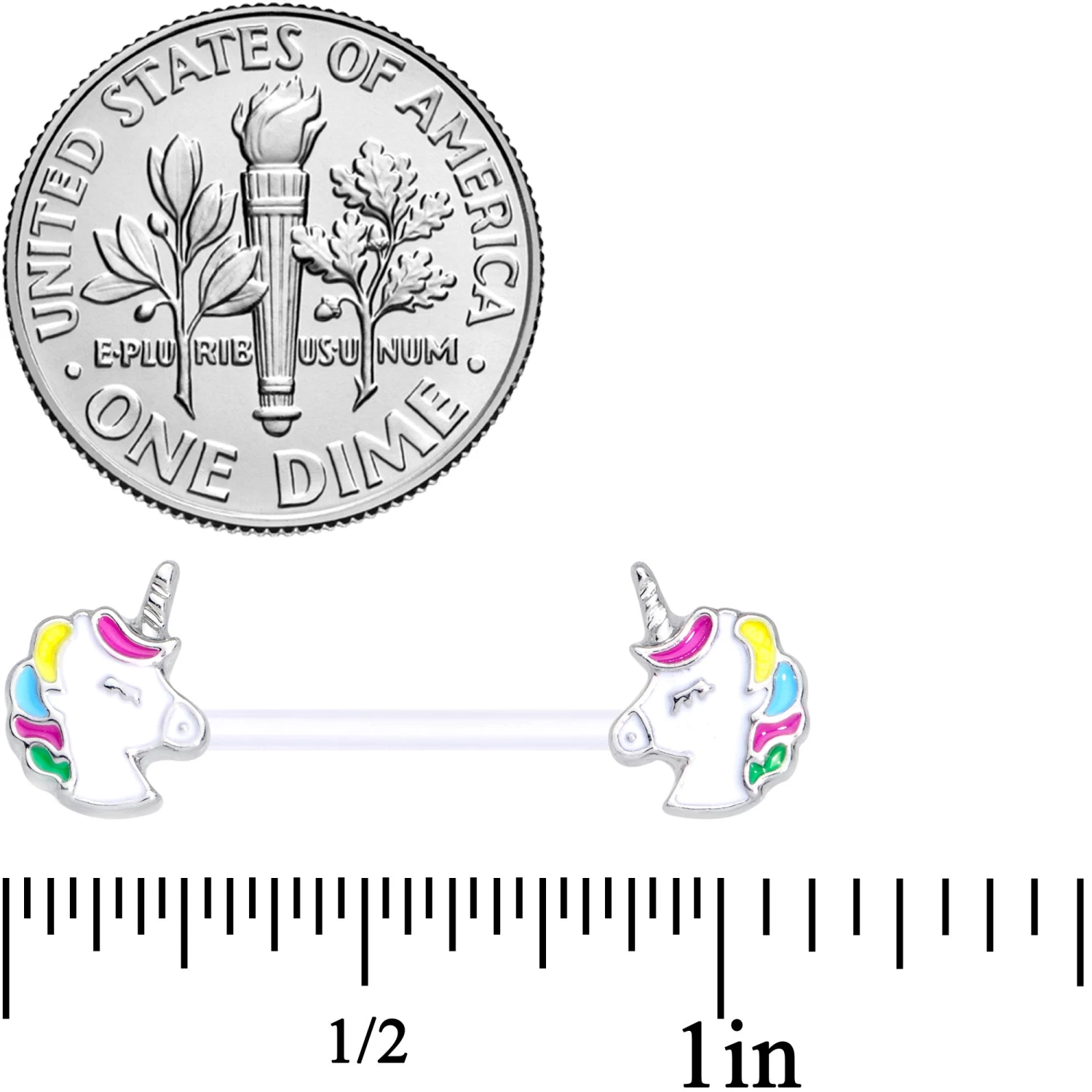 14 Gauge 9/16 Clear Bioplast Pastel Unicorn Barbell Nipple Ring Set 2 14 Gauge 9/16 Clear Bioplast Pastel Unicorn Barbell Nipple Ring Set - Image 2