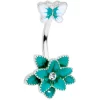 Gaby Clear Gem Aqua Flower Butterfly Double Mount Belly Ring