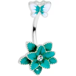 Gaby Clear Gem Aqua Flower Butterfly Double Mount Belly Ring