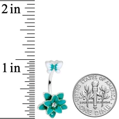 Gaby Clear Gem Aqua Flower Butterfly Double Mount Belly Ring -Body Jewelry Store 68629 AQ.otherimage1