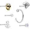 Gaby 20 Gauge 1/4 5/16 Clear CZ Gem Shell Nautical Hoop Nose Bone Set Of 6