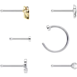 Gaby 20 Gauge 1/4 5/16 Clear CZ Gem Shell Nautical Hoop Nose Bone Set Of 6 -Body Jewelry Store 68633.otherimage2