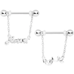 Gaby 14 Gauge 1/2 Love Forever Chain Dangle Nipple Ring Set