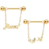 Gaby 14 Gauge 1/2 Gold Tone Love Forever Chain Dangle Nipple Ring Set