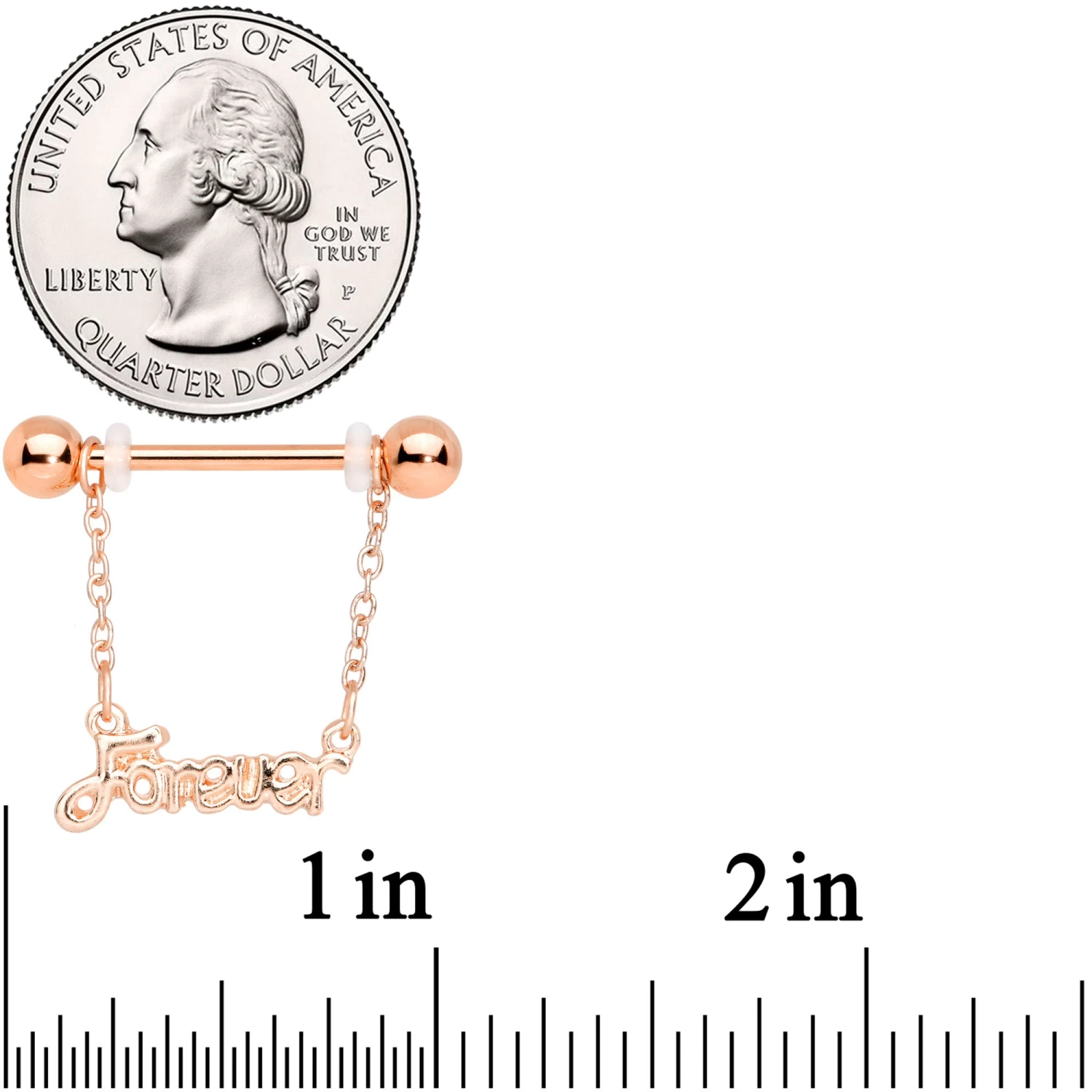 Gaby 14 Gauge 1/2 Rose Gold Tone Love Forever Chain Dangle Nipple Ring Set 2 Gaby 14 Gauge 1/2 Rose Gold Tone Love Forever Chain Dangle Nipple Ring Set - Image 2