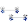 Gaby 14 Gauge 1/2 Dark Blue CZ Gem Butterfly Barbell Nipple Ring Set