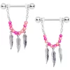 Gaby 14 Gauge 1/2 Pink Peach Bead Feather Dangle Nipple Ring Set