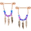 Gaby 14 Gauge 1/2 Rose Gold Tone Blue Pink Bead Feather Dangle Nipple Set