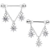 Gaby 14 Gauge 1/2 Clear Gem Trio Stars Chain Dangle Nipple Ring Set
