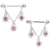 Gaby 14 Gauge 1/2 Pink Gem Trio Stars Chain Dangle Nipple Ring Set