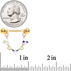 Gaby 14 Gauge 3/4 Aurora Gem Gold Tone Triangle Dangle Nipple Ring Set -Body Jewelry Store 68652.otherimage1