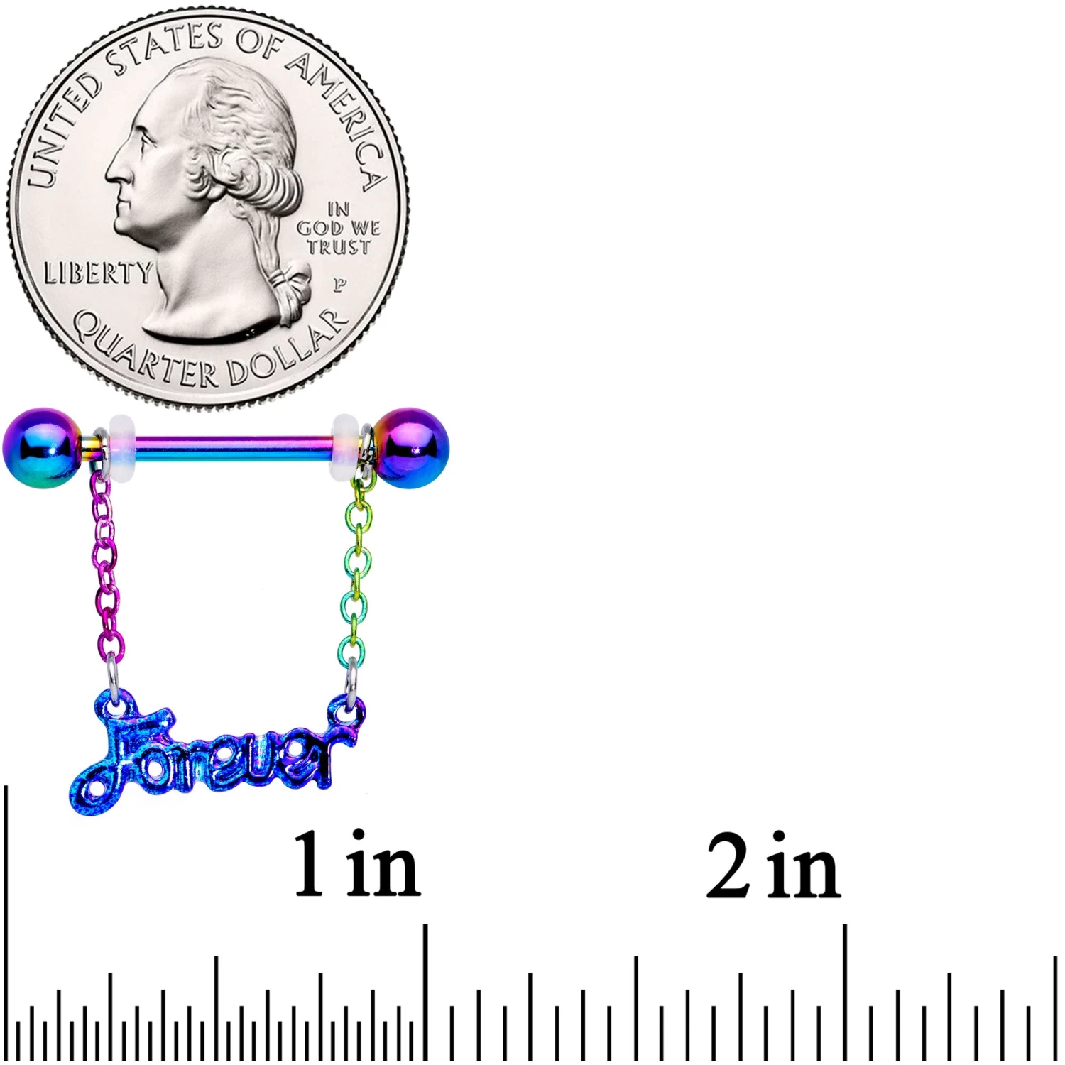 Gaby 14 Gauge 18mm Rainbow Love Forever Chain Dangle Nipple Ring Set 3 Gaby 14 Gauge 18mm Rainbow Love Forever Chain Dangle Nipple Ring Set - Image 3