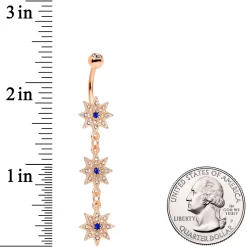 Gaby Clear Blue Gem Rose Gold Tone Triple Star Dangle Belly Ring -Body Jewelry Store 68672.otherimage1