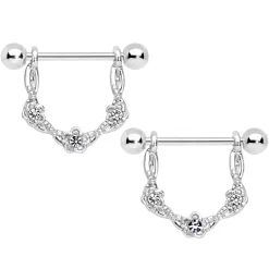 Gaby 14 Gauge 3/4 Clear Gem Knotted Flower Dangle Nipple Ring Set