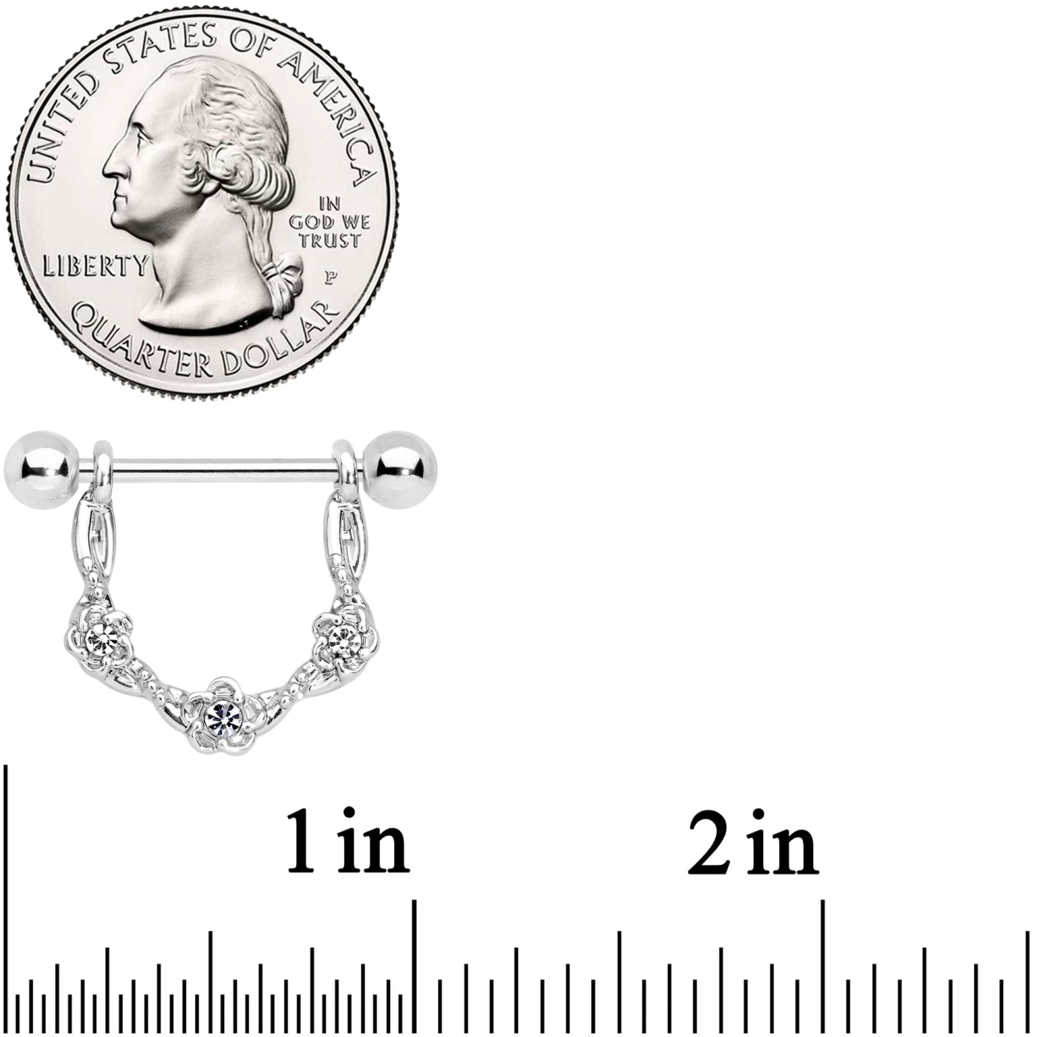 Gaby 14 Gauge 3/4 Clear Gem Knotted Flower Dangle Nipple Ring Set 2 Gaby 14 Gauge 3/4 Clear Gem Knotted Flower Dangle Nipple Ring Set - Image 2