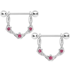 Gaby 14 Gauge 3/4 Pink Gem Knotted Flower Dangle Nipple Ring Set