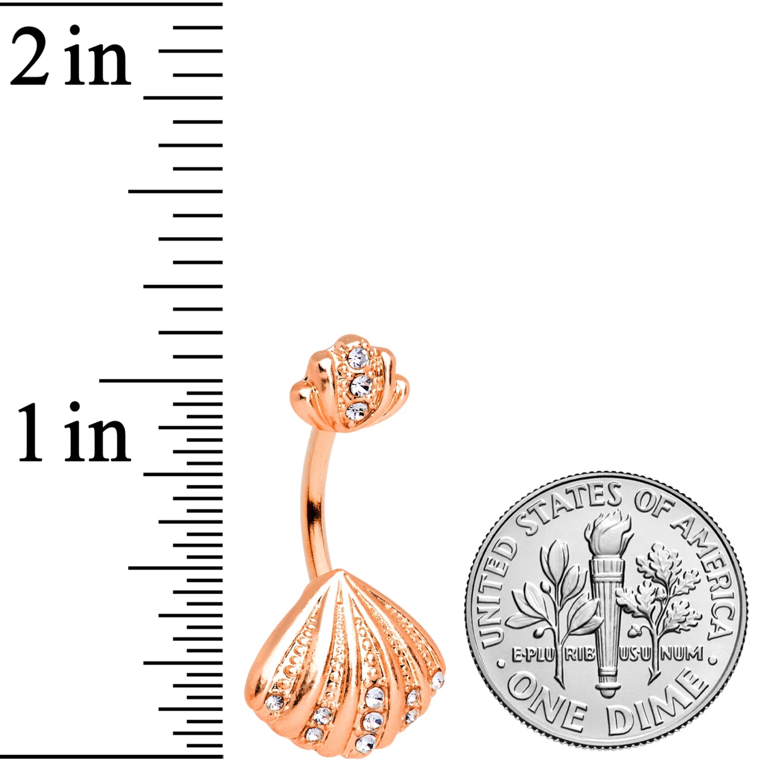Gaby Clear Gem Rose Gold Hue Nautical Scallop Shell Double Mount Belly Ring 2 Gaby Clear Gem Rose Gold Hue Nautical Scallop Shell Double Mount Belly Ring - Image 2
