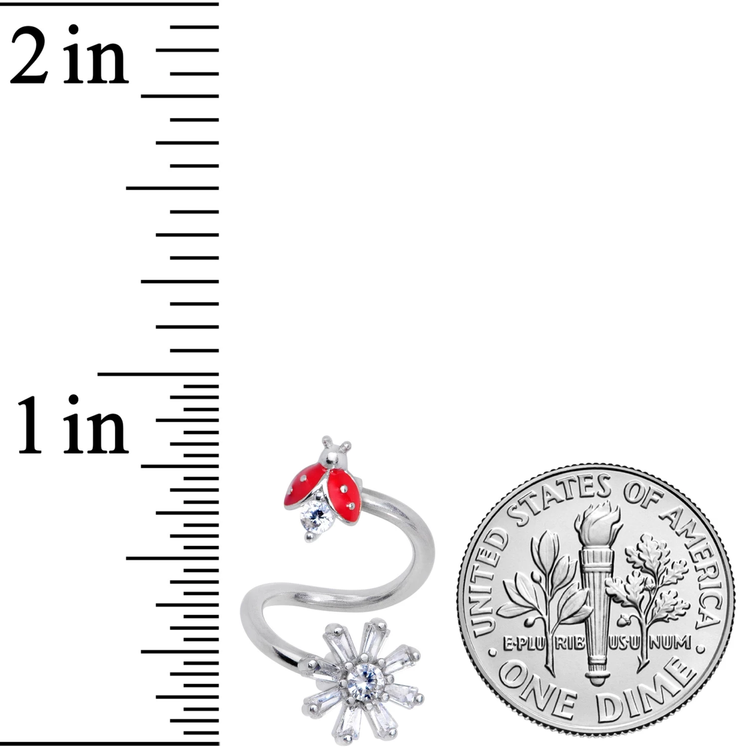 Gaby Clear CZ Gem Red Ladybug Flower Spiral Twister Belly Ring 2 Gaby Clear CZ Gem Red Ladybug Flower Spiral Twister Belly Ring - Image 2