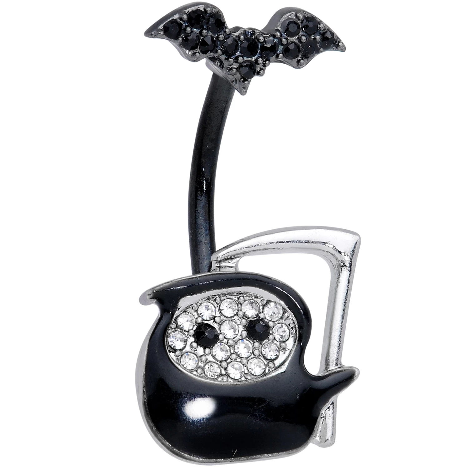 Clear Gem Black Bat Grim Reaper Halloween Double Mount Belly Ring 1 Clear Gem Black Bat Grim Reaper Halloween Double Mount Belly Ring
