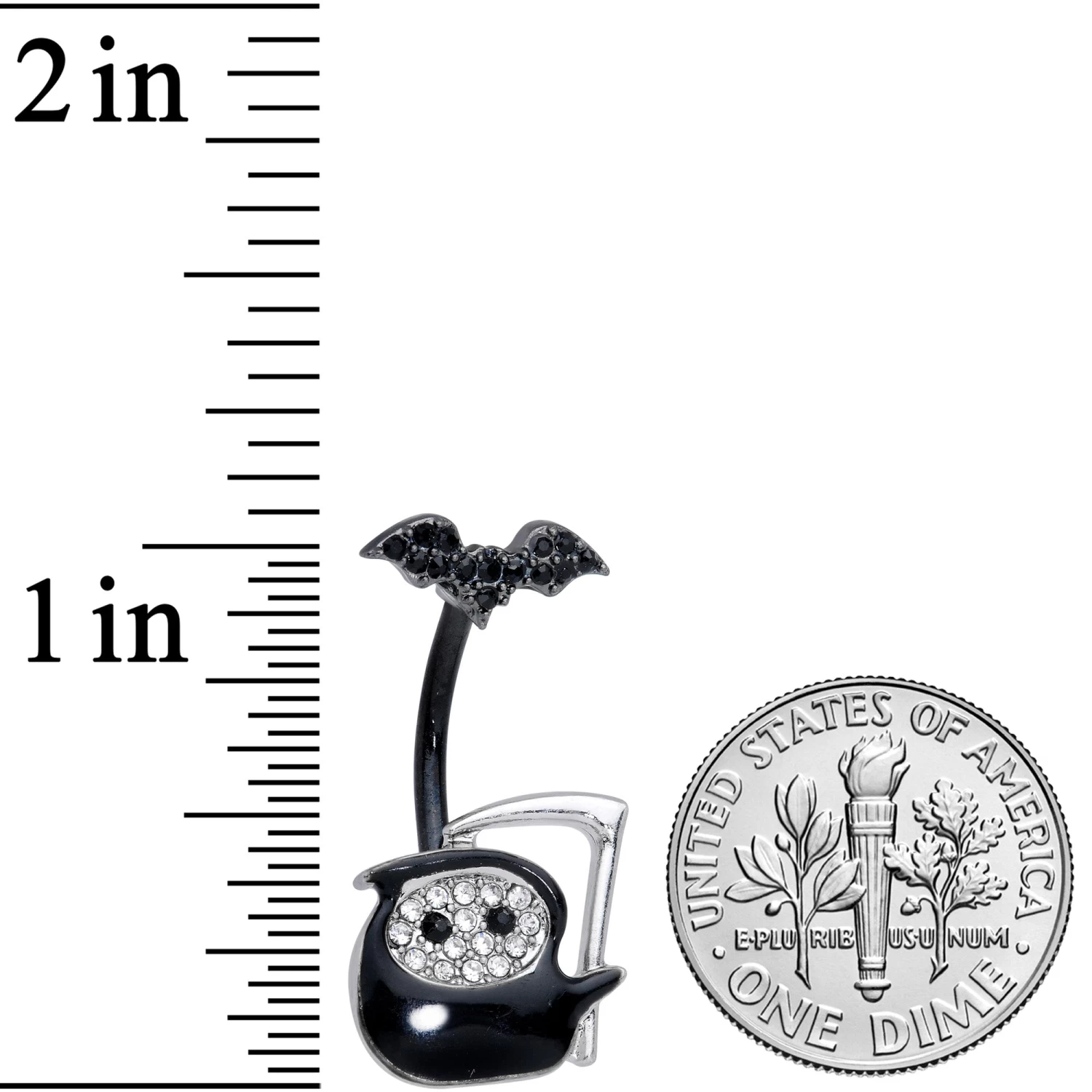 Clear Gem Black Bat Grim Reaper Halloween Double Mount Belly Ring 3 Clear Gem Black Bat Grim Reaper Halloween Double Mount Belly Ring - Image 3