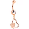Clear CZ Gem Rose Gold Tone Heart Butterfly Dangle Belly Ring