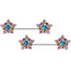 14 Gauge 9/16 Pink Yellow Blue Gem Showy Stars Barbell Nipple Ring Set