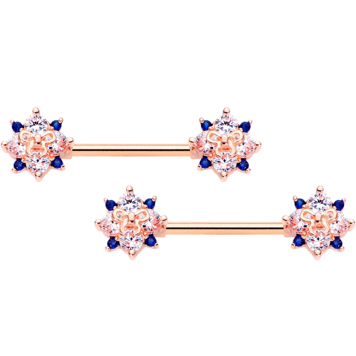14 Gauge 9/16 Clear CZ Gem Rose Gold Tone Bow Star Barbell Nipple Set 1 14 Gauge 9/16 Clear CZ Gem Rose Gold Tone Bow Star Barbell Nipple Set