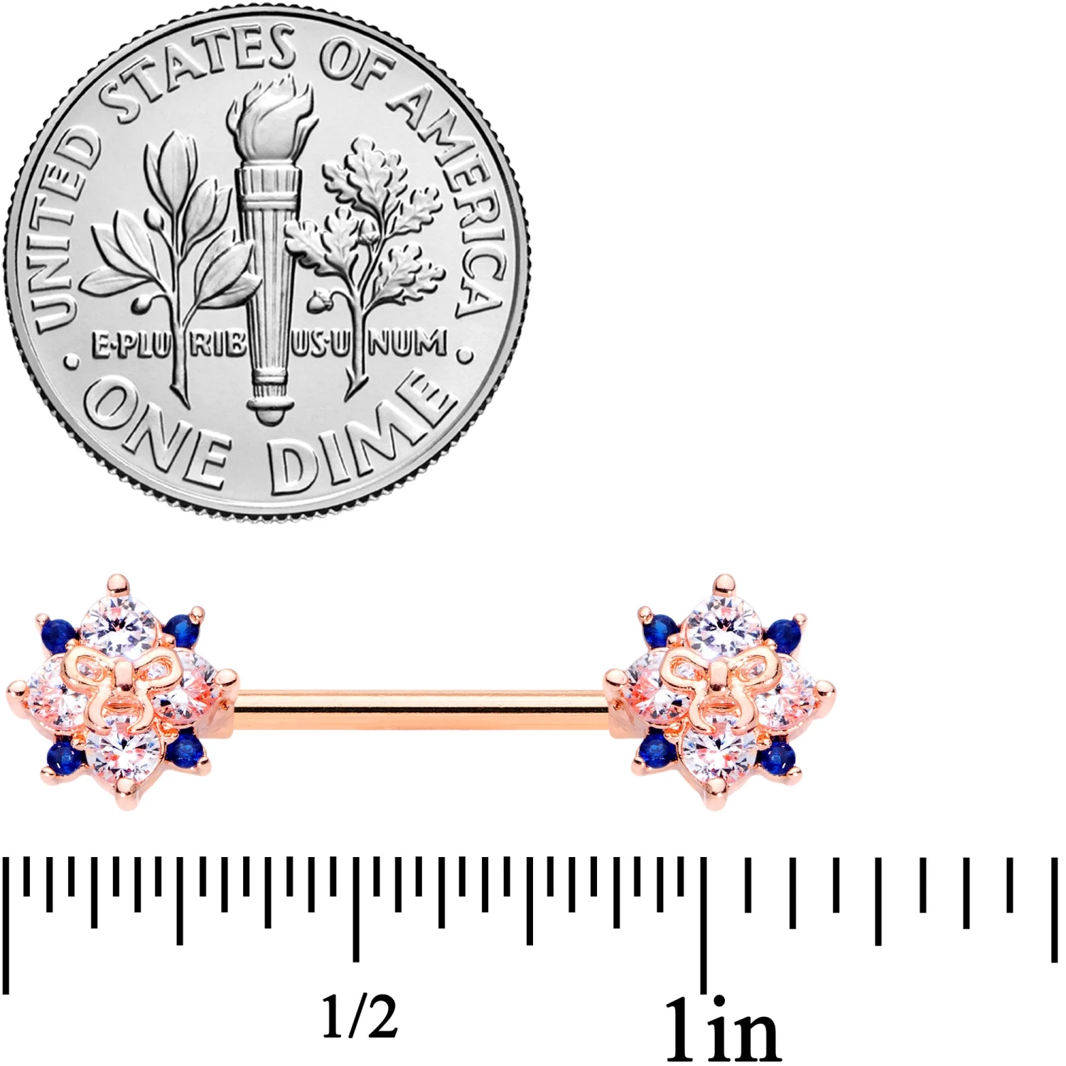 14 Gauge 9/16 Clear CZ Gem Rose Gold Tone Bow Star Barbell Nipple Set 2 14 Gauge 9/16 Clear CZ Gem Rose Gold Tone Bow Star Barbell Nipple Set - Image 2