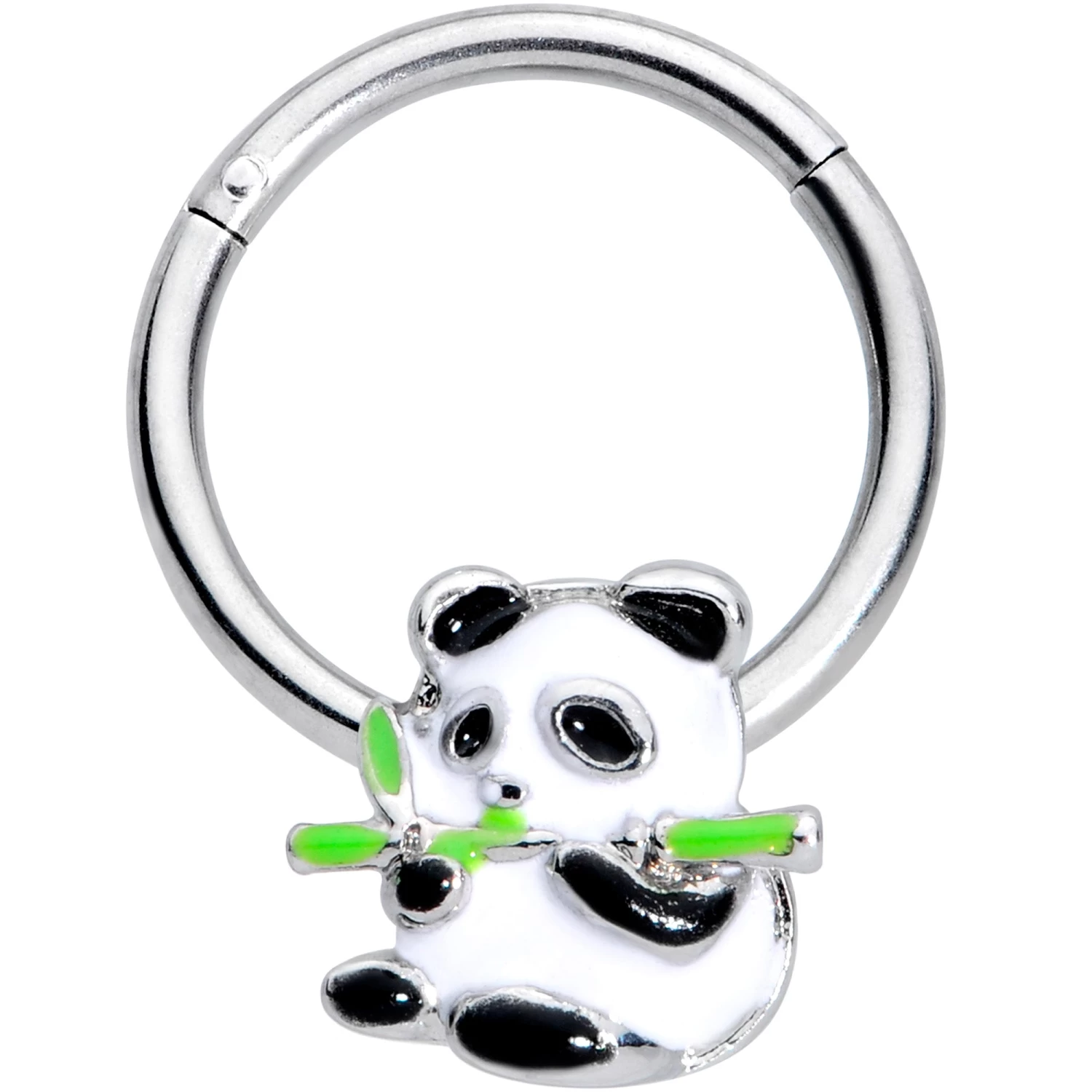 16 Gauge 3/8 Black White Hungry Panda Hinged Segment Ring 1 16 Gauge 3/8 Black White Hungry Panda Hinged Segment Ring