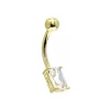 Solid 14KT Yellow Gold Cubic Zirconia RECTANGULAR SOLITAIRE Belly Ring