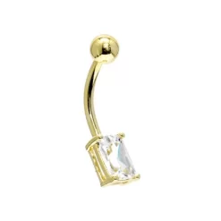 Solid 14KT Yellow Gold Cubic Zirconia RECTANGULAR SOLITAIRE Belly Ring