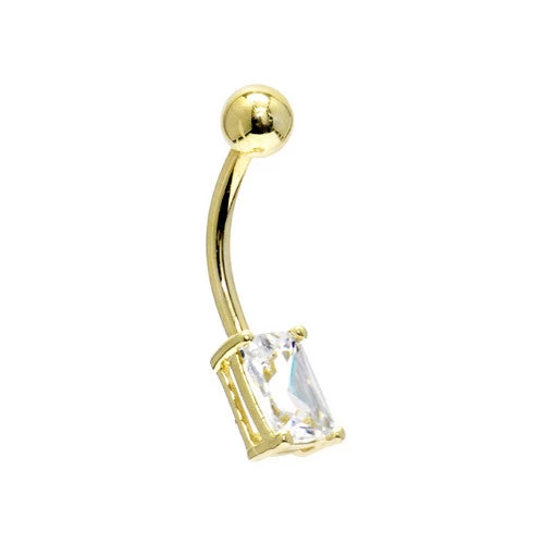 Solid 14KT Yellow Gold Cubic Zirconia RECTANGULAR SOLITAIRE Belly Ring 1 Solid 14KT Yellow Gold Cubic Zirconia RECTANGULAR SOLITAIRE Belly Ring