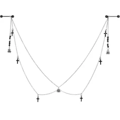 Gaby 14 Gauge 9/16 Black Gem Spider Cross Halloween Dangle Nipple Chain