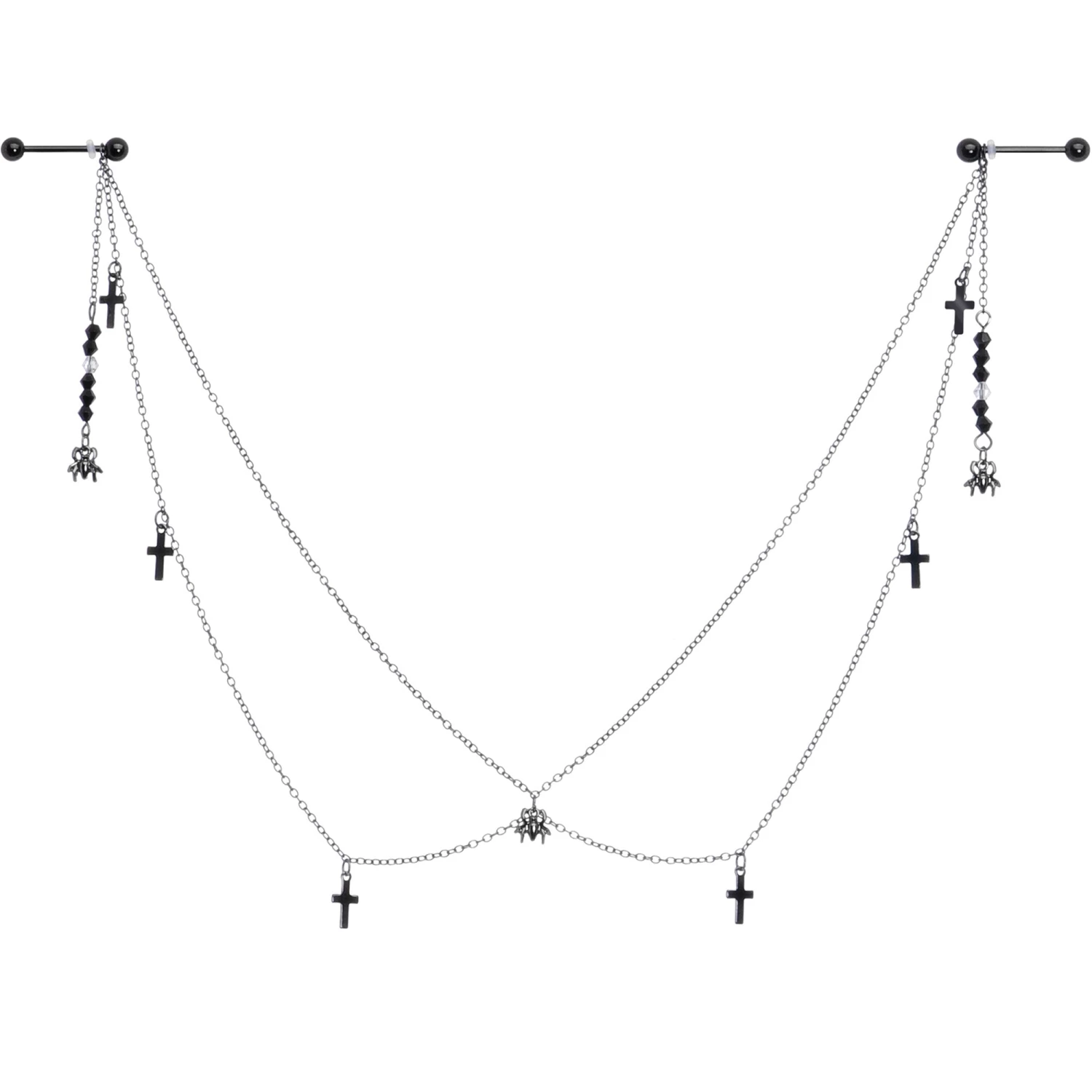 Gaby 14 Gauge 9/16 Black Gem Spider Cross Halloween Dangle Nipple Chain 1 Gaby 14 Gauge 9/16 Black Gem Spider Cross Halloween Dangle Nipple Chain
