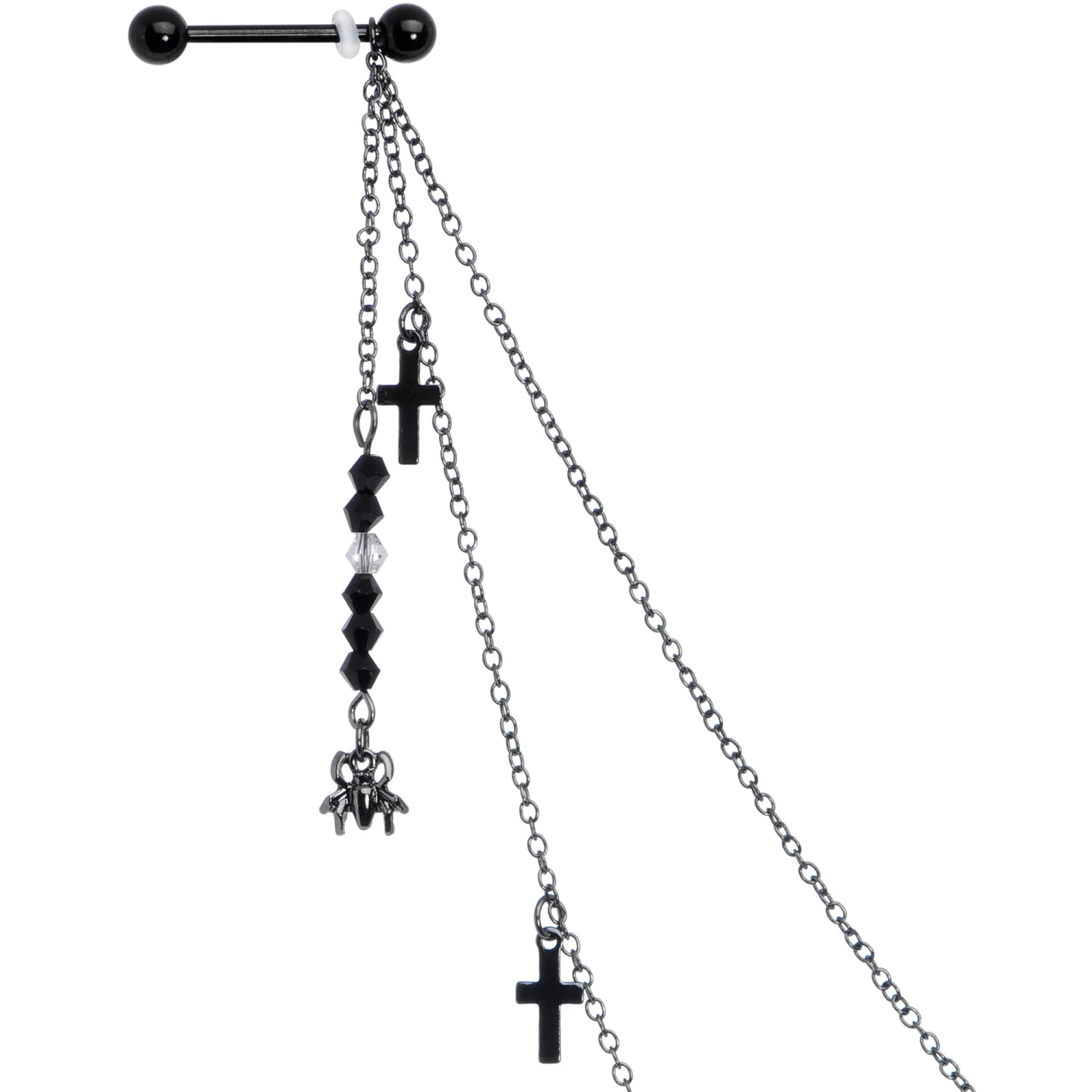 Gaby 14 Gauge 9/16 Black Gem Spider Cross Halloween Dangle Nipple Chain 2 Gaby 14 Gauge 9/16 Black Gem Spider Cross Halloween Dangle Nipple Chain - Image 2