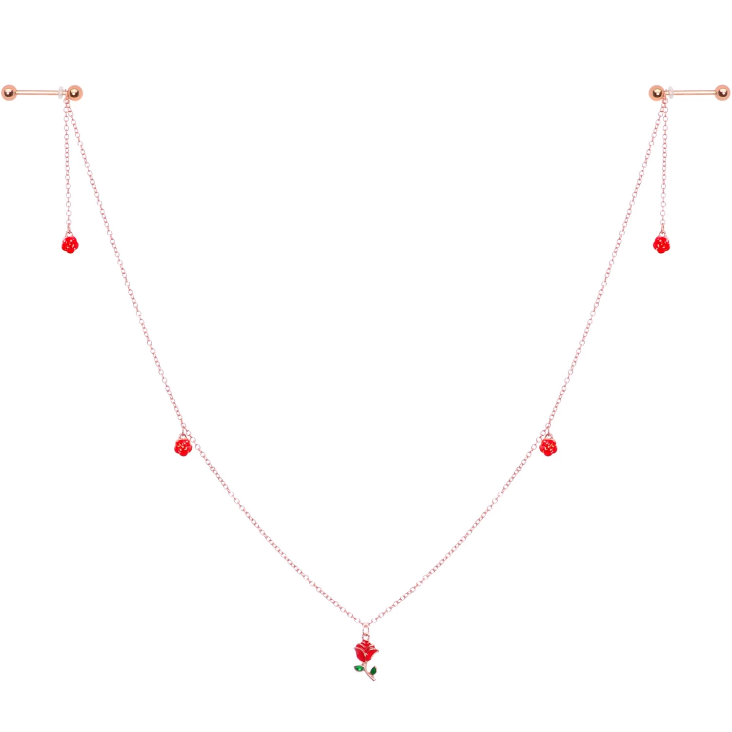 Gaby 14 Gauge 9/16 Gold Tone Red Flower Valentine Dangle Nipple Chain 1 Gaby 14 Gauge 9/16 Gold Tone Red Flower Valentine Dangle Nipple Chain