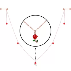 Gaby 14 Gauge 9/16 Gold Tone Red Flower Valentine Dangle Nipple Chain 6 Gaby 14 Gauge 9/16 Gold Tone Red Flower Valentine Dangle Nipple Chain -Body Jewelry Store 69007.otherimage2