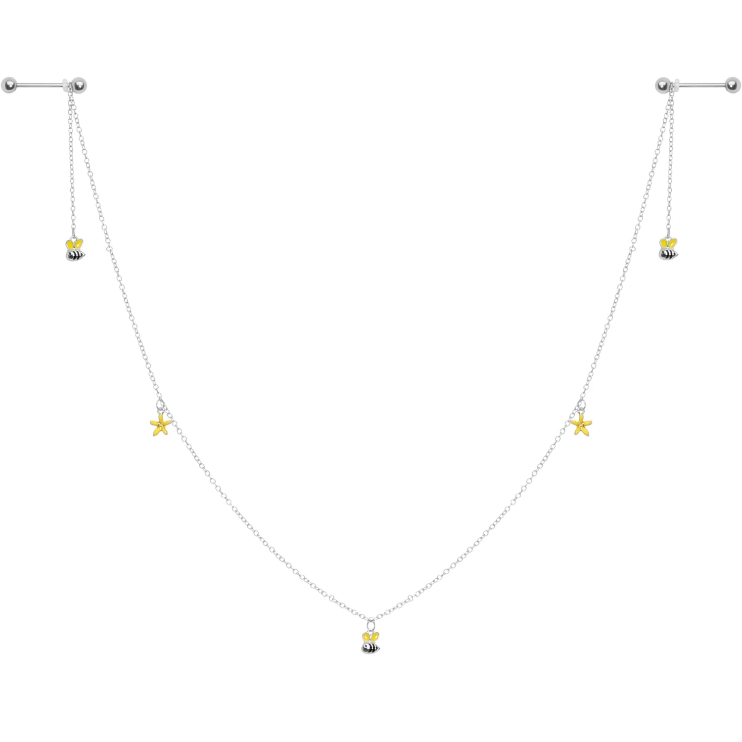 Gaby 14 Gauge 9/16 Yellow Flower Bee Dangle Nipple Chain 1 Gaby 14 Gauge 9/16 Yellow Flower Bee Dangle Nipple Chain