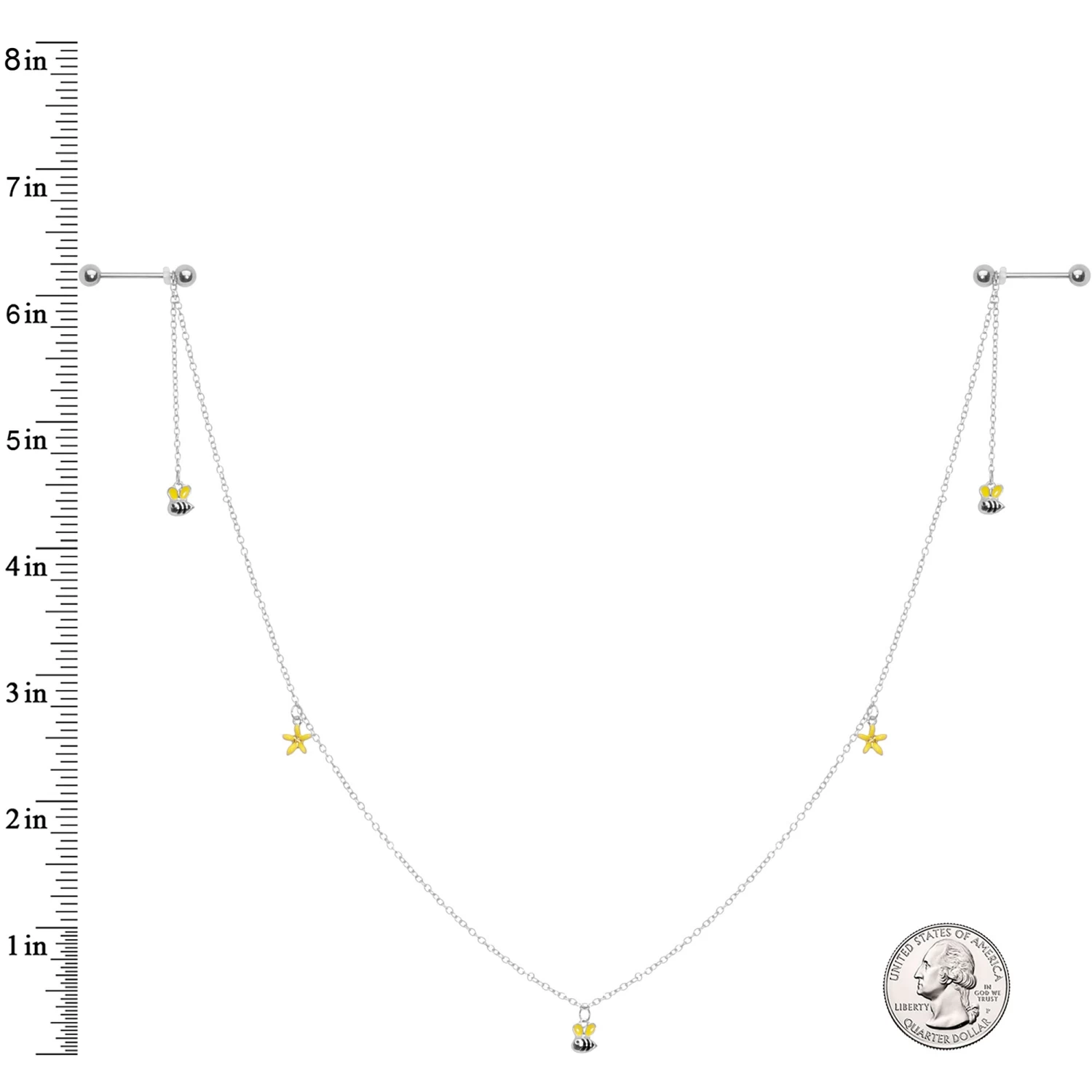 Gaby 14 Gauge 9/16 Yellow Flower Bee Dangle Nipple Chain 4 Gaby 14 Gauge 9/16 Yellow Flower Bee Dangle Nipple Chain - Image 4
