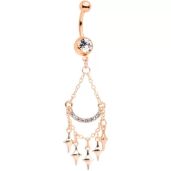 Gaby Clear Gem Rose Gold Tone Double Drama Chandelier Dangle Belly Ring